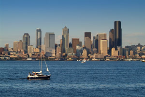 ports seattle skyline view from alki beach with boat ahoy 200